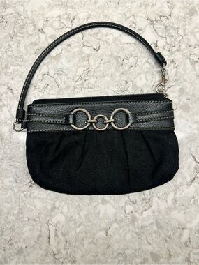 New York & Company Black Wristlet Clutch with Silver Ring Detail